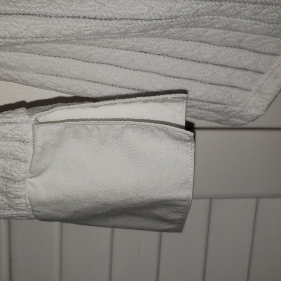 Fred David Long Sleeve White Striped, Partly Sheer, Cuff, Collared Button Down - Picture 4 of 9